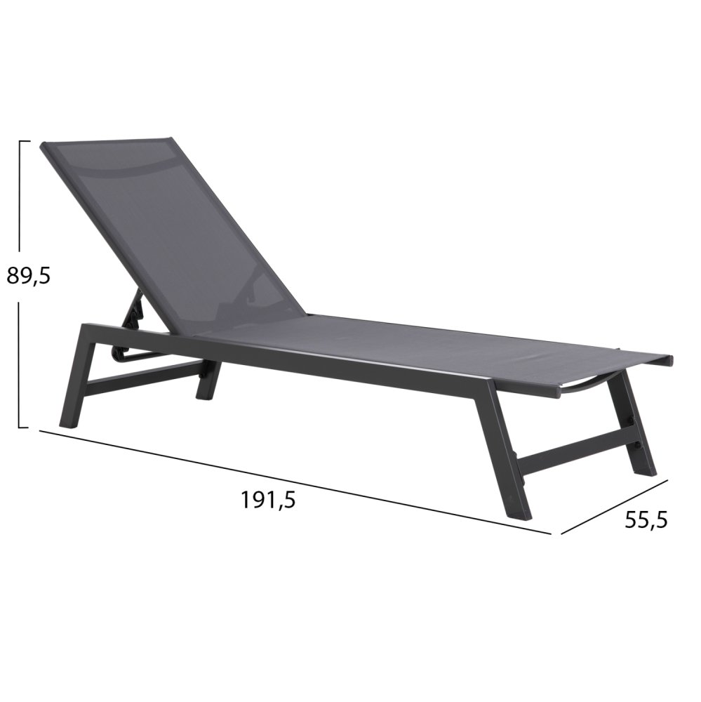 ALUMINUM SUNBED ANTHRACITE FRAME & TEXTILENE 191,5x55,5x89,5Hcm