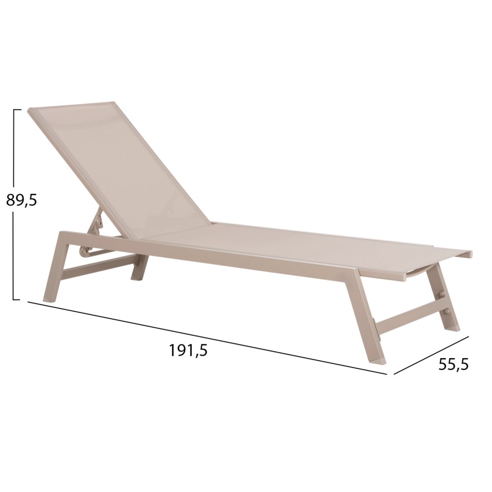 ALUMINIUM-SONNENLIEGE CHAMPAGNER RAHMEN & TEXTILIEN 196,5x64,5x92Hcm