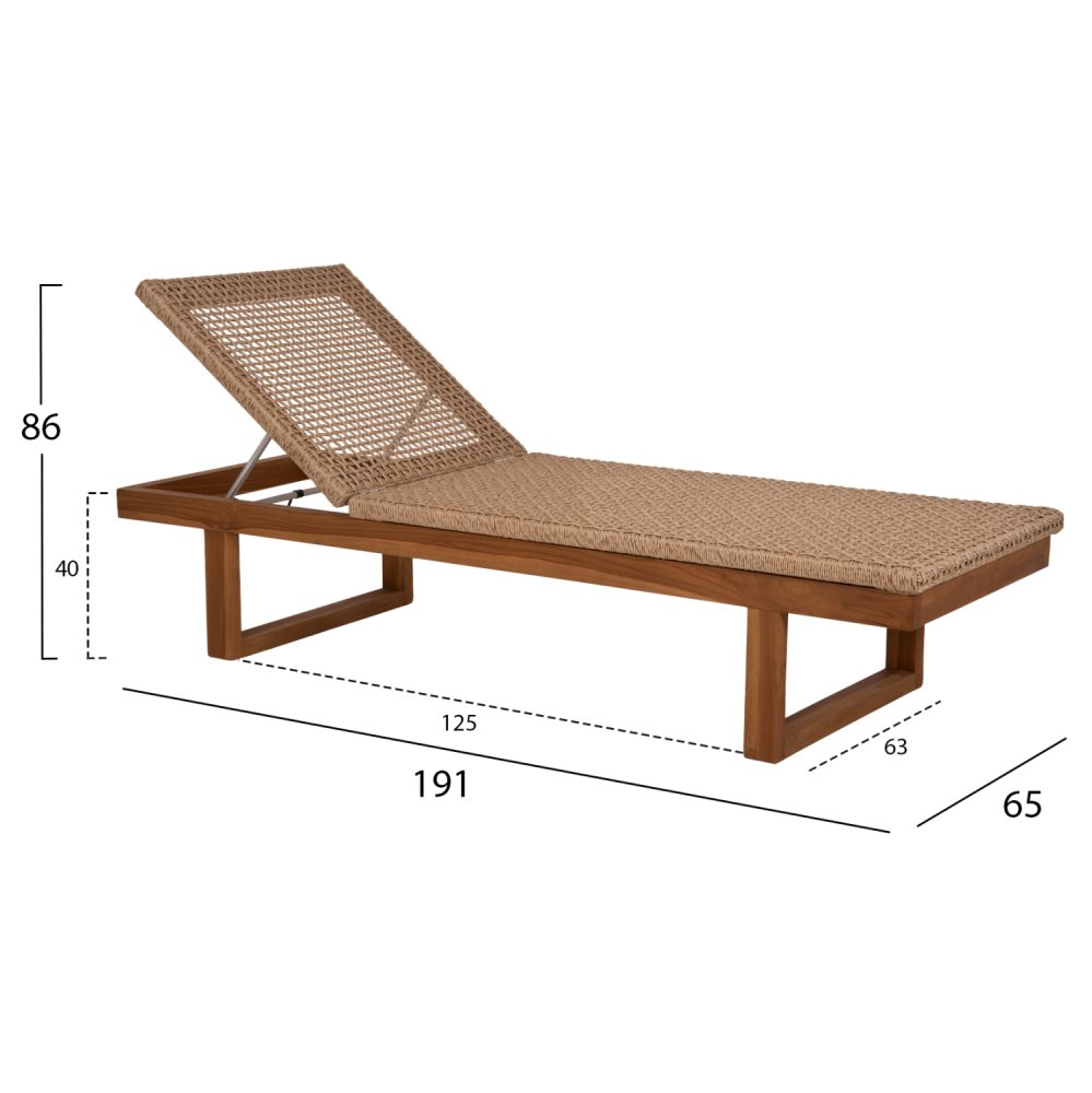 SUNLOUNGER PATRON TEAK WOOD-VIRO ROPE WICKER 191x65x86cm