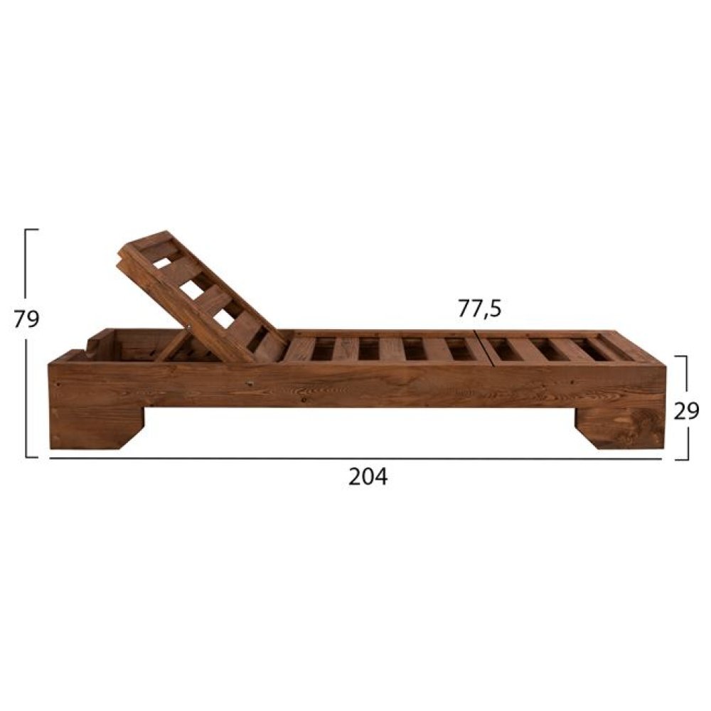 Sun lounger made of solid pine wood in walnut