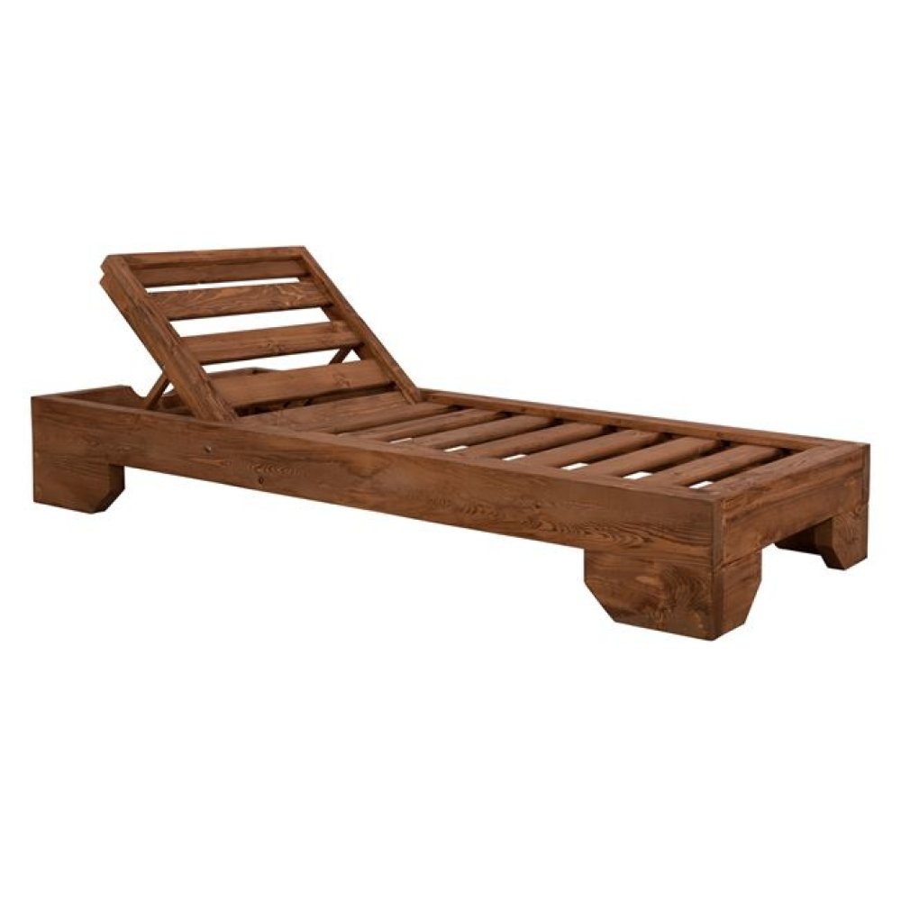 Sun lounger made of solid pine wood in walnut