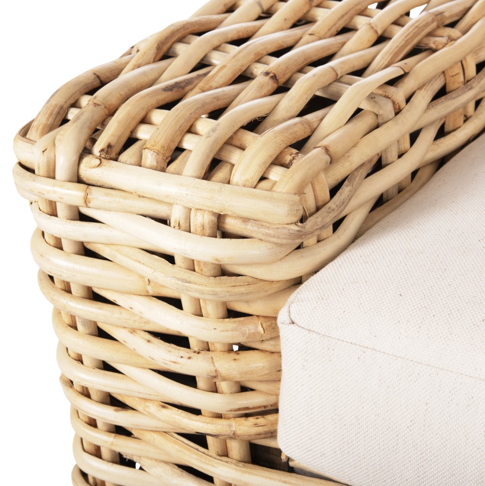 OUTDOOR-SOFA 2-SITZER MANGOHOLZ IN NATURFARBE-WEIßE KISSEN 192x88x70-85