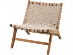 Stuhl aus Teakholz und Baumwollschnur in weiß