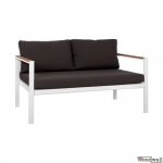 2-Sitzer Sofa mit weißem Aluminiumrahmen - Polyholzdetails an den Armen - Stoffkissen in Dunkelgrau