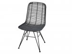 Stuhl aus natürlichem Rattan und Metall in schwarzer Farbe