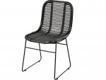 Stuhl aus natürlichem Rattan und Metall in schwarz