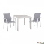 3Stk. Esstisch-Set Tisch & Sessel Aluminium in Weiß