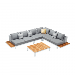 "POLO" LOUNGESET 5-TEILIG AUS ALUMINIUM UND TEAKHOLZ