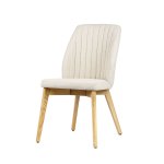 Stuhl "Aura" aus weißem Stoff und Holzbeinen
