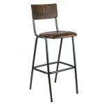 Bar stool "Skool Skai / beech" with synthetic leather seat, wooden back (beech) and metal frame in brown
