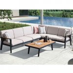 "EMOTI" LOUNGE SET 5-TEILIG AUS ALUMINIUM UND TEAKHOLZ SCHWARZ