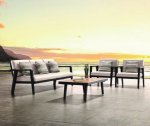 "EMOTI" LOUNGE SET MIT 3-SITZER AUS ALUMINIUM UND TEAKHOLZ SCHWARZ