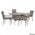 Esstisch-Set 5 Stk. mit Metalltisch 120x70 + Stühle Korb-Rattan-Futter in Grau Ideal für den Außenbereich
