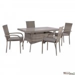 Esstisch-Set 5 Stk. mit Metalltisch + Stühle Korb-Rattan-Futter in Grau Ideal für den Außenbereich