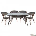 Esstisch-Set 5 Stk. 104x80cm | 4 Sessel in Bamboo Look