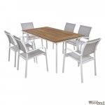 Esstisch-Set 7 Stk. in weißer Farbe mit Polywood Tischoberfläche + Eros Sessel