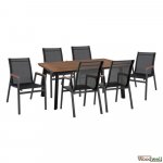 Esstisch-Set 7 Stk. | Tisch Polywood und Aluminiumrahmen, Sessel aus Aluminiumrahmen + Textile