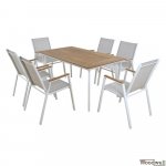 Esstisch-Set 7 Stk. in weißer Farbe | Polywood Tisch | Sessel aus Aluminiumrahmen