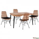 Esstisch Set Allegra aus Wicker in Farbe Beige und Schwarz