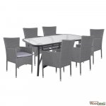 Esstisch Set aus Metall und Wicker in Farbe Grau