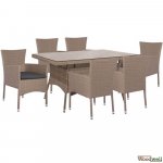 Esstisch Set aus Rattan in Farbe Braun Mokka