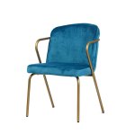 Sessel "Gama" aus blauem Samt und goldenem Metallgestell