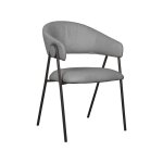 Polsterstuhl "Lowen" aus grauem Boucle und schwarzem Metallgestell