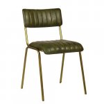 Stuhl "Jenson" aus 100% echtem Büffelleder und Metallrahmen in Farbe Grün Olive