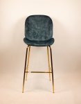 "Judi Low" bar stool made of blue velvet and metal frame