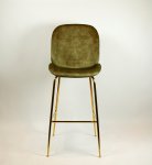 "Judi High" bar stool made of olive green velvet and metal frame