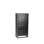 Kommode Chili 50x30x105 cm Schwarzes Mangoholz | Schwarzes Metall