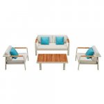 "NOFI" LOUNGE SET MIT 2-SITZER AUS ALUMINIUM UND TEAKHOLZ WEIß