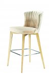 Barhocker "Midi" aus beigem Samt und Holzgestell