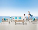 "NOFI" LOUNGE SET MIT 3-SITZER AUS ALUMINIUM UND TEAKHOLZ WEIß