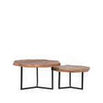 Couchtisch Set Figur 70x70x40 Cm Raues Mangoholz | Schwarzes Metall