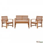 Set Wohnzimmer 4 Stück Akazienholz mit Kissen in Farbe creme