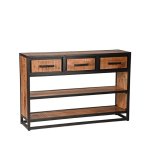 Beistelltisch Tampa 115x30x75 cm Raues Mangoholz | Schwarzes Metall
