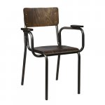 "Skool" armchair made of synthetic leather and metal frame in brown