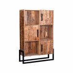Regalschrank Bolivien 100x40x150 Cm Raues Mangoholz | Schwarzes Metall