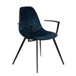 Sessel "Willow" aus blauem Samt und Beine aus schwarzem Stahlgestell