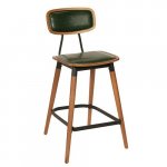 "Studo" bar stool made of green synthetic leather and frame made of oak and metal