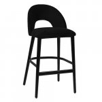 "Jyll" bar stool made of black velvet and legs made of black solid beech