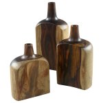 DECOR BOTTLES 3PCS SET SOLID TEAK WOOD WALNUT
