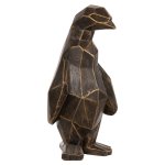 FLOOR DECORATION PENGUIN GRC IN BLACK PATINA COLOR WITH GOLD DETAILS 30x20x60Hcm