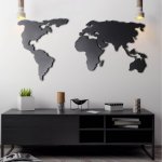 Wand Dekoration 100% Metall Schwarz Weltkarte 60Χ120cm