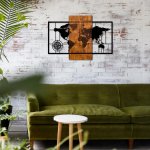 Wand Dekoration aus Holz mit Metall Weltkarte 85Χ58cm