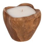TABLE CANDLE TEAK ROOT FILLED WITH PARAFFIN WAX-NATURAL & WHITE 20x20x18Hcm