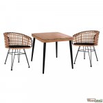 Esstisch-Set 3 Stk. mit Allegra Wicker in Beige - Schwarz | Outdoormöbel