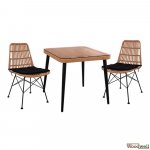Esstisch-Set 3 Stk. mit Allegra Wicker in Beige - Schwarz | Outdoormöbel