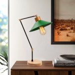Stehlampe aus Metall und Holz in grün natürlich Φ24x55 cm